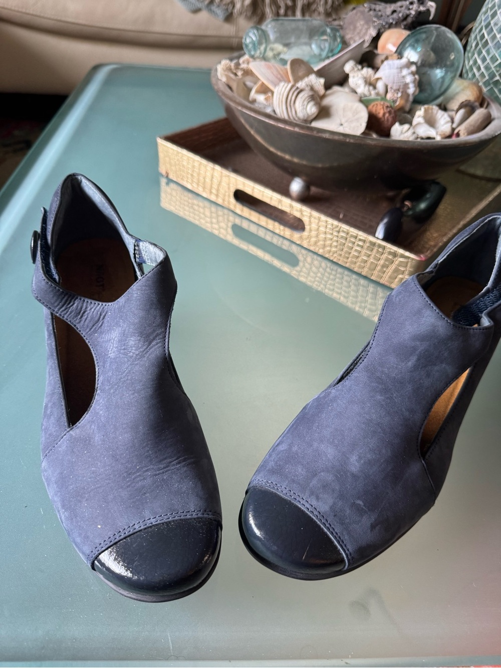 Naot Women’s Navy Leather Cutout Peep-Toe Sandal